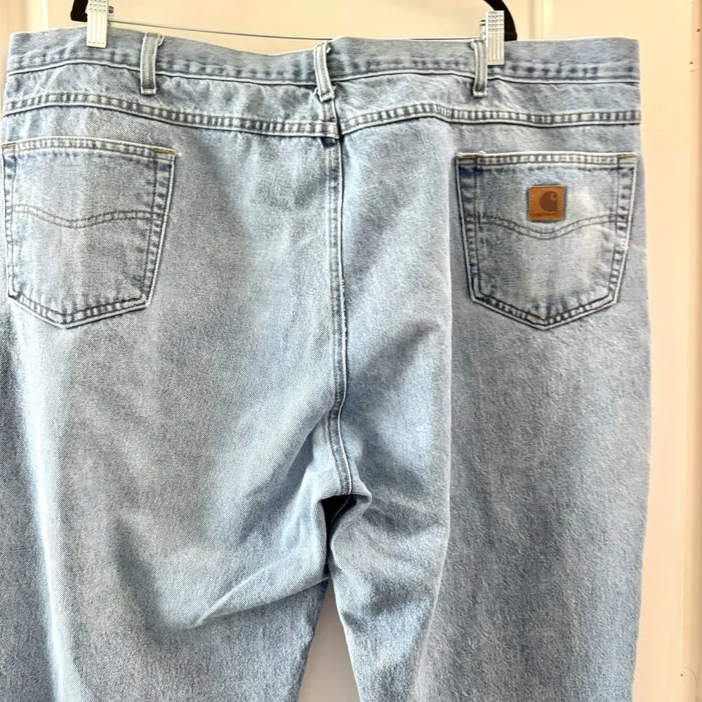 Carhartt B17 Mens Jeans 52x30 Relaxed Fit Light Denim Workwear Big Tall Pants